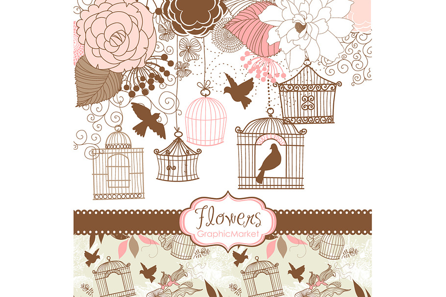 14 Flower Designs, birdcages, birds