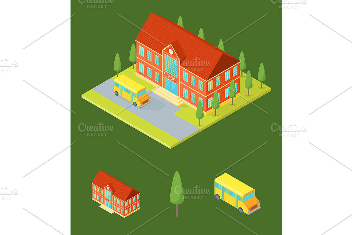 School Building Isometric View in Objects - product preview 8