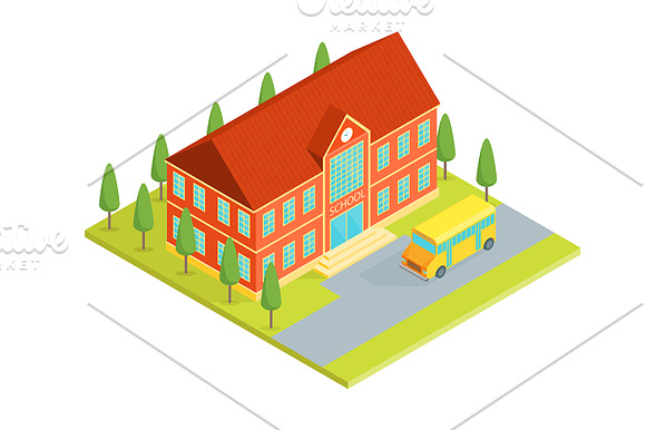 School Building Isometric View in Objects - product preview 1