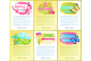 Spring Sale Posters Set Discount Color Butterflies
