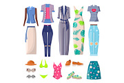 Summer Mode Clothing Set, Vector Illustration