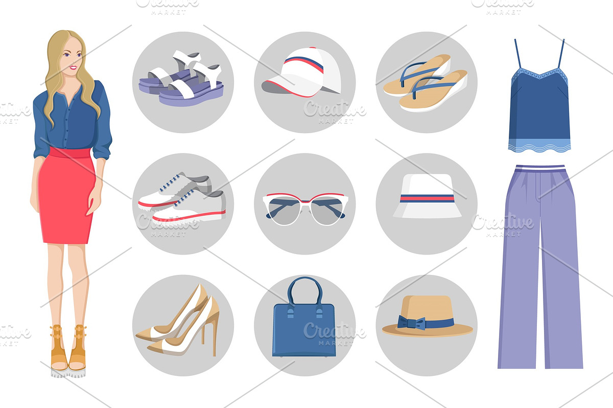 Woman Collection of Clothes Vector Illustration in Objects - product preview 8