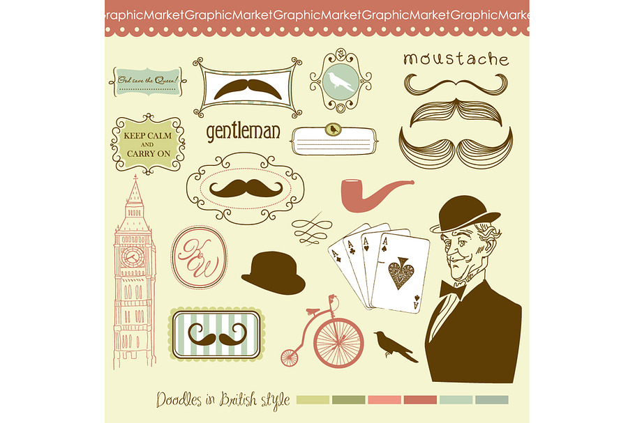 Gentleman clip art set, mustache