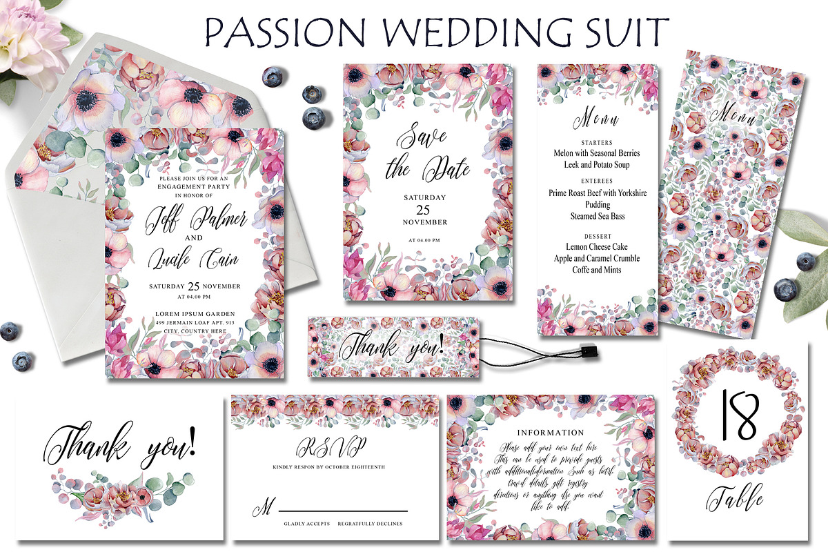 Passion flowers Wedding Suit in Wedding Templates - product preview 8