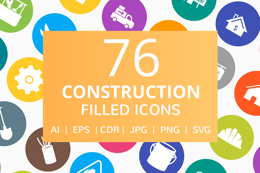 76 Construction Filled Round Icons