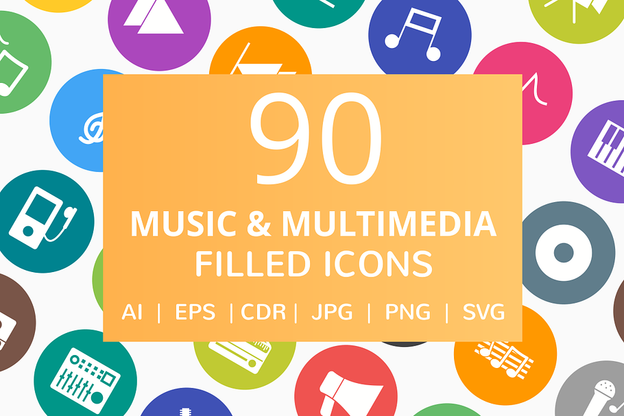 90 Music & Media Filled Round Icons