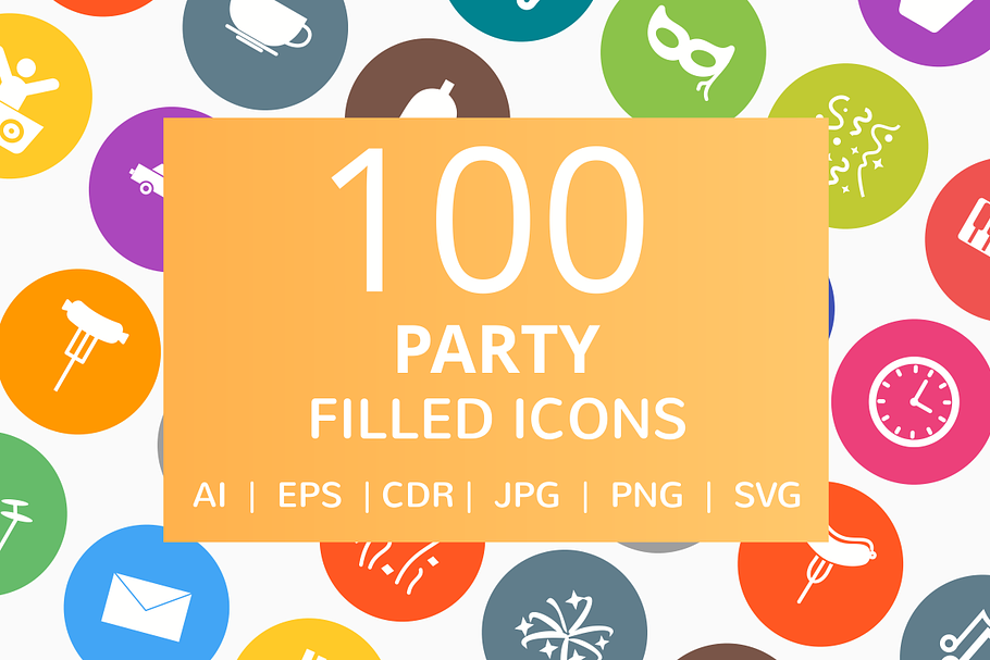 100 Party Filled Round Icons