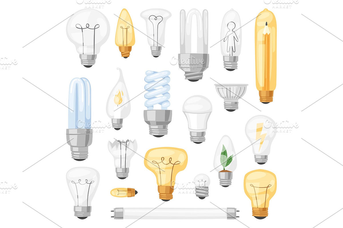 Light bulb vector lightbulb idea solution icon and electric lighting lamp cfl or led electricity and fluorescent light illustration set isolated on white background in Illustrations - product preview 8