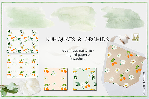 Kumquat & white orchids Tropical in Illustrations - product preview 5