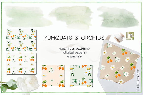 Kumquat & white orchids Tropical in Illustrations - product preview 6
