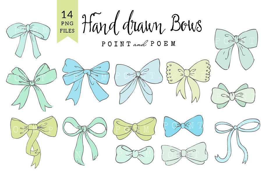 Bow Clip Arts Mint & Blue in Illustrations - product preview 8