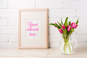 Wooden frame mockup with magenta pin