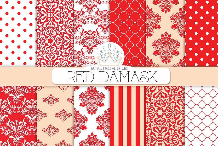 RED DAMASK digital paper in Patterns - product preview 8