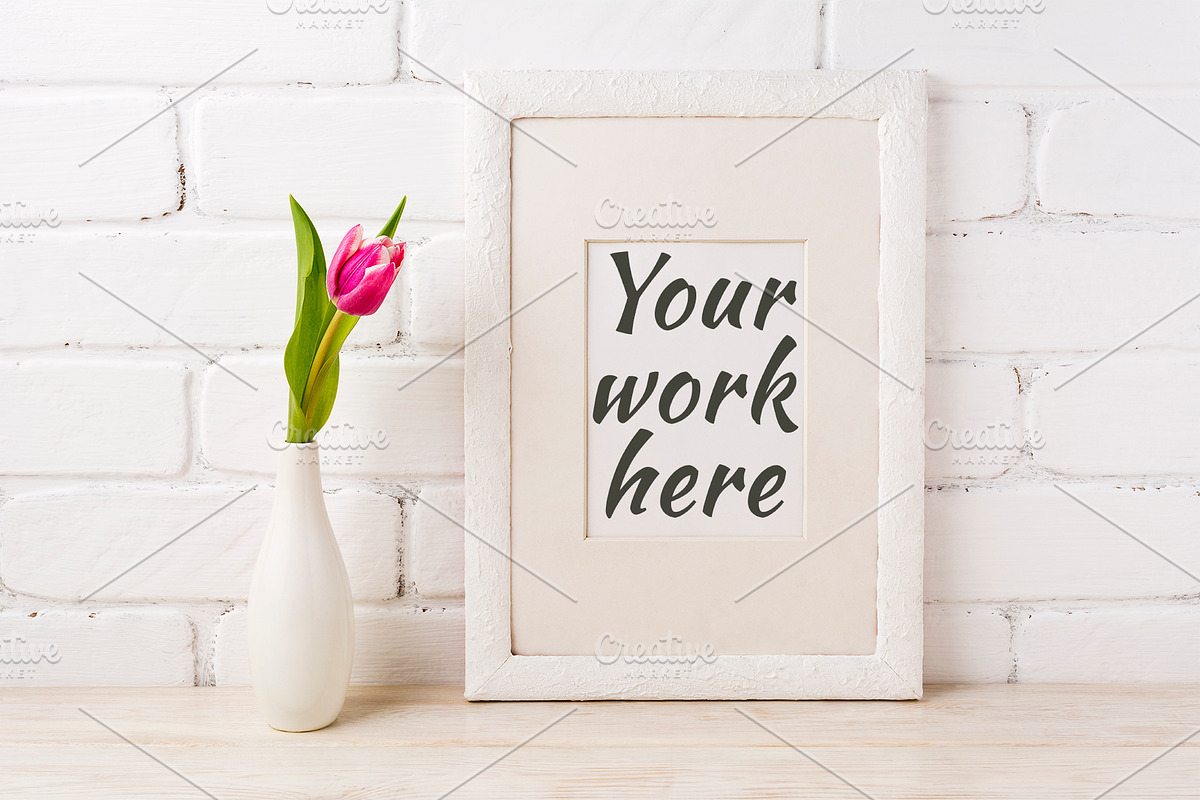 White frame mockup with magenta pink in Print Mockups - product preview 8