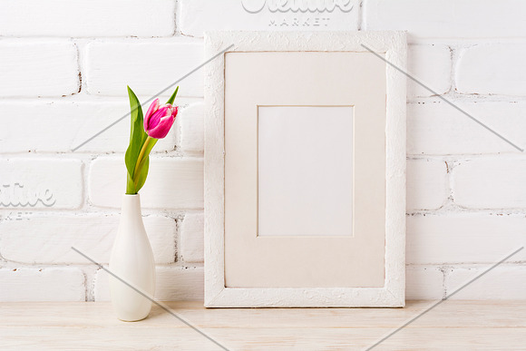 White frame mockup with magenta pink in Print Mockups - product preview 2