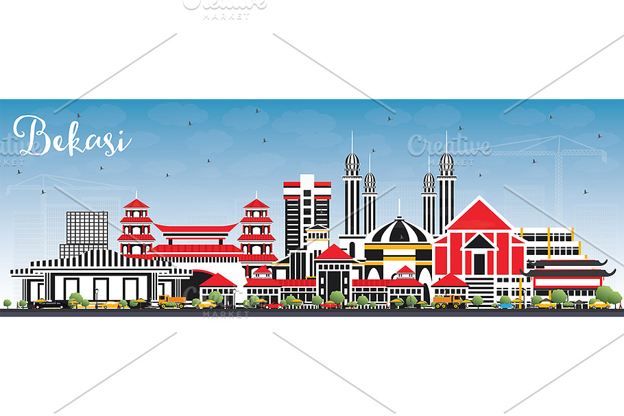 Bekasi Indonesia City Skyline in Illustrations - product preview 8