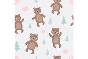 Childish seamless pattern with cute bear. Creative texture for fabric