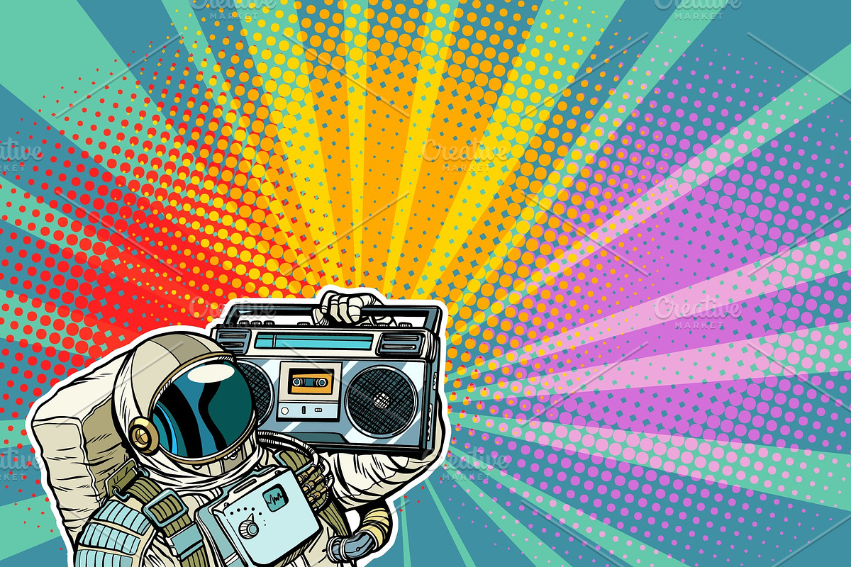 astronaut with Boombox, audio and music in Illustrations - product preview 8