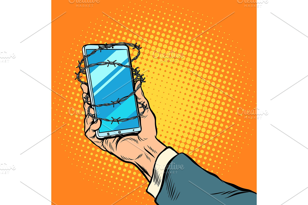 Phone barbed wire in hand in Illustrations - product preview 8