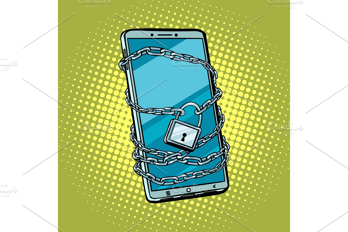 smartphone chain lock. Locked gadget. Protected technologies in Illustrations - product preview 8