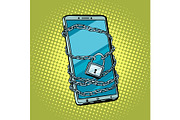 smartphone chain lock. Locked gadget. Protected technologies