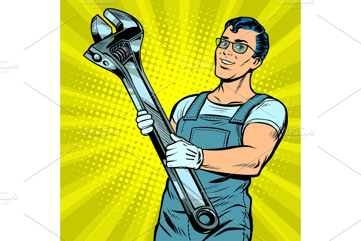 Man repairman with a wrench in Illustrations - product preview 8