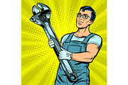 Man repairman with a wrench