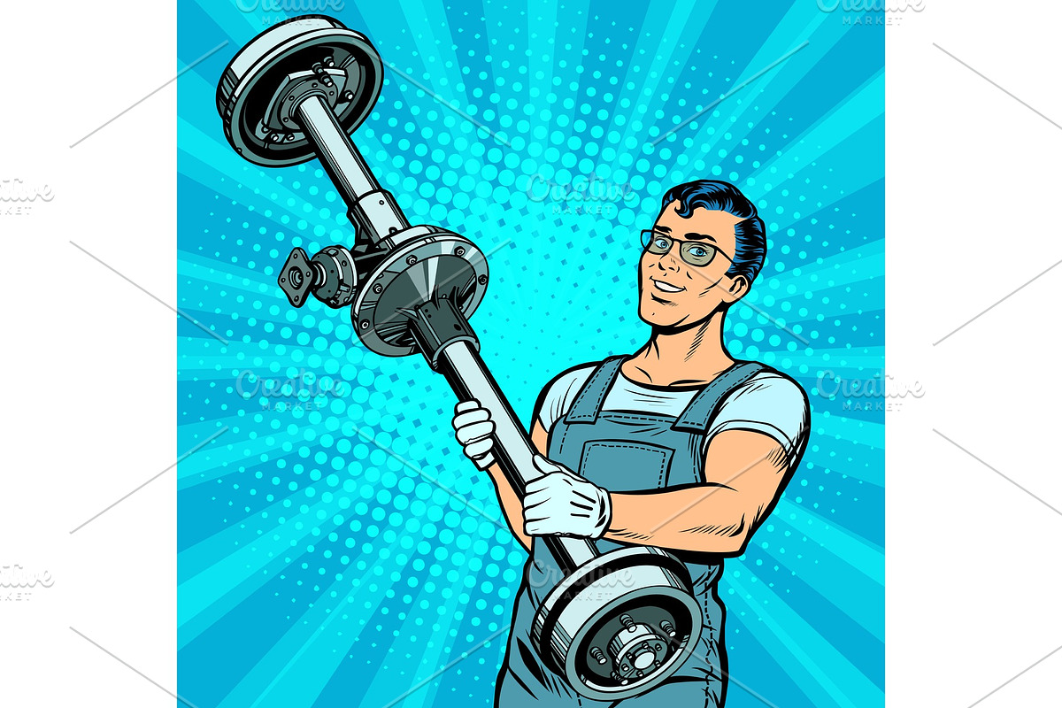 male car mechanic and rear axle vehicle in Illustrations - product preview 8