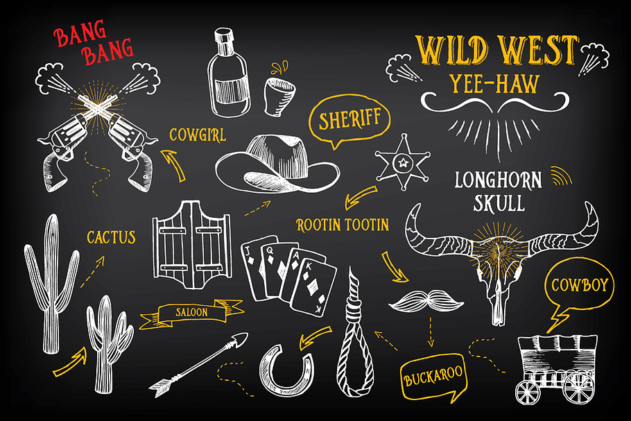 Wild west icons sketch in Skull Icons - product preview 8