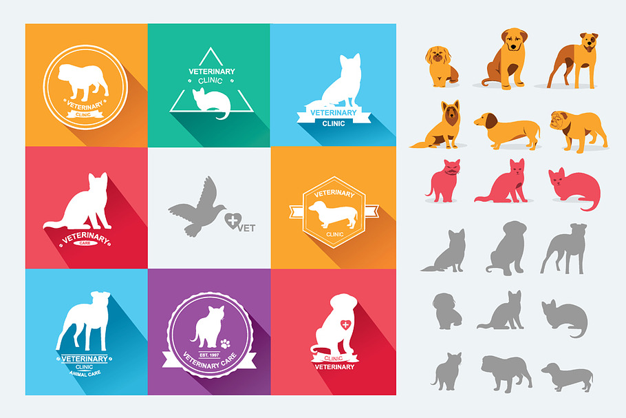 Set dog and cats icons