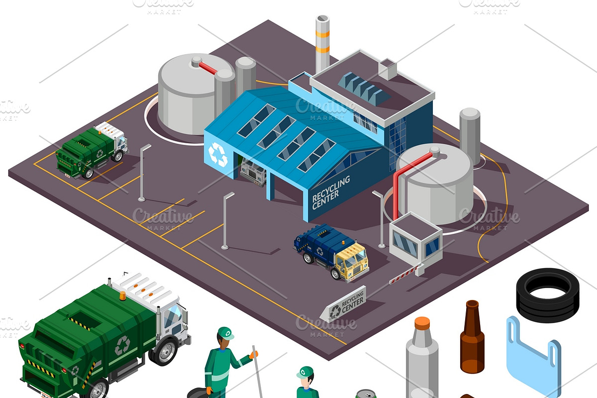Recycling center isometric concept in Illustrations - product preview 8
