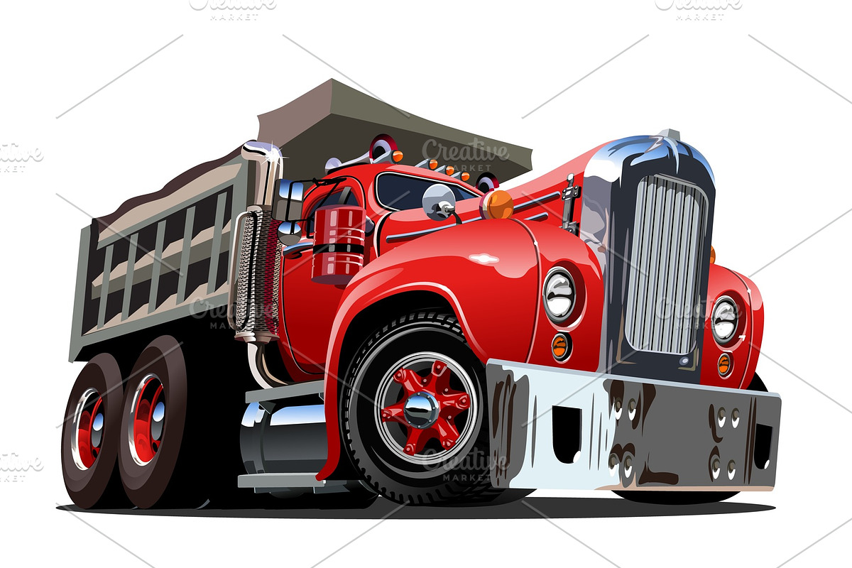 Vector Cartoon Retro Dump Truck in Illustrations - product preview 8