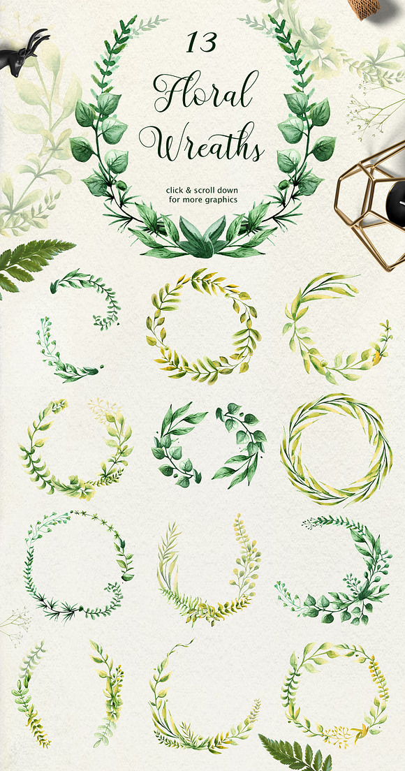 Herbaceous Greens-watercolor set in Illustrations - product preview 1