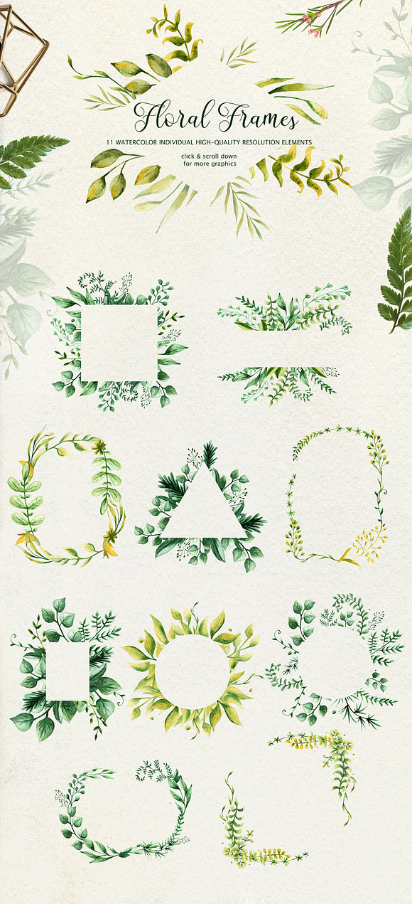 Herbaceous Greens-watercolor set in Illustrations - product preview 2