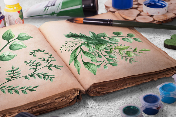 Herbaceous Greens-watercolor set in Illustrations - product preview 5