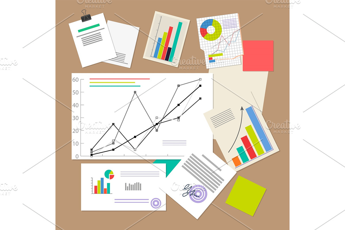Statistic Documents, Colorful Vector Illustration in Illustrations - product preview 8