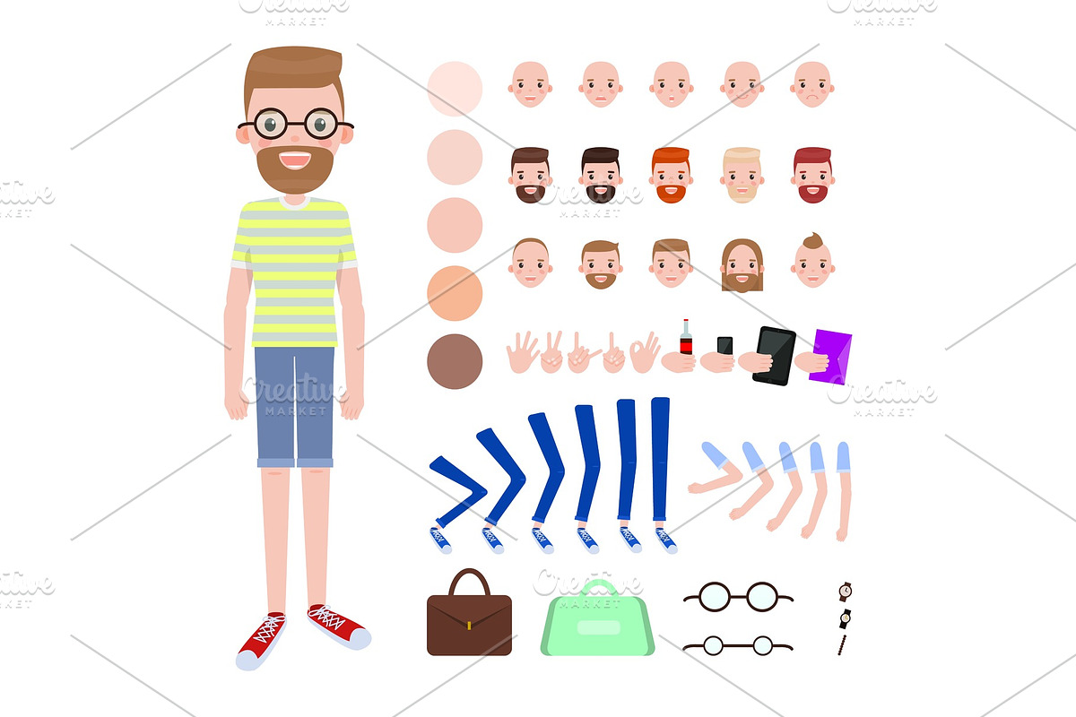 Young Guy with Spare Body Parts and Accessories in Illustrations - product preview 8