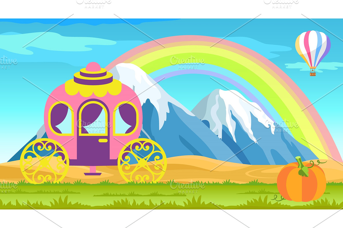 Beautiful Cab and Mountain Landscape, Color Banner in Illustrations - product preview 8