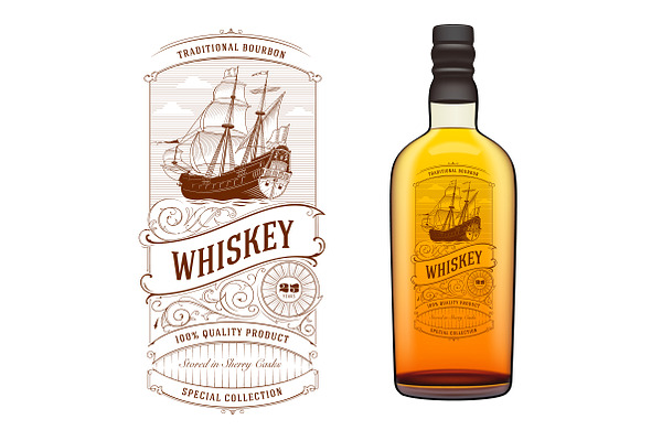 Vintage Whiskey Logo with Ship