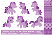 Purple unicorns / clip art set