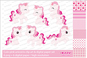 Pink unicorns / clip art set