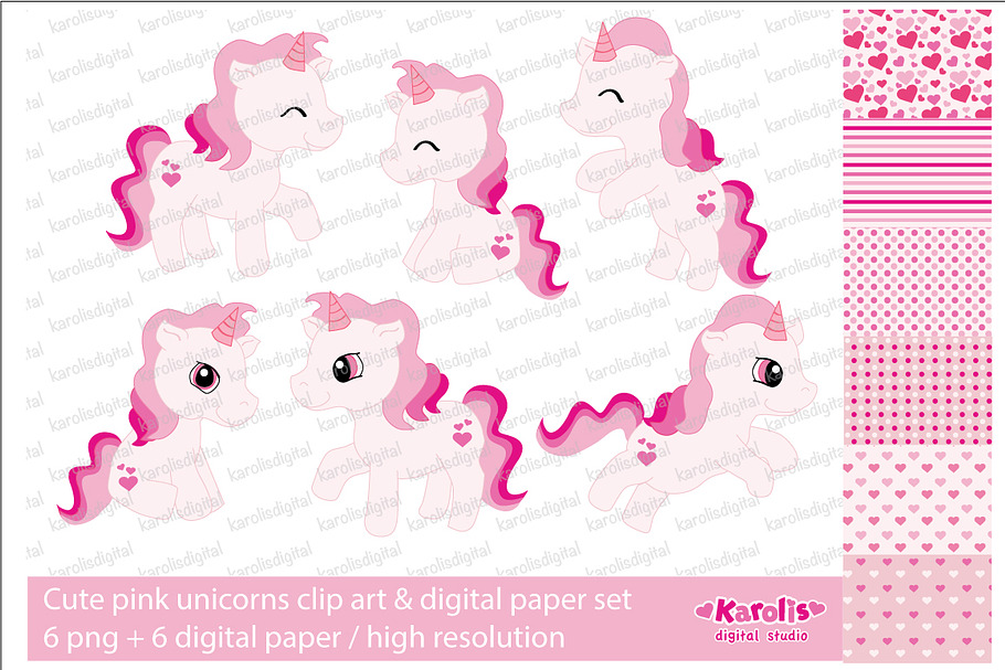 Pink unicorns / clip art set in Illustrations - product preview 8