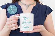Woman holding mug mockup