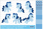 Blue unicorns / clip art set
