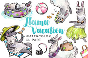 Llama Summer Beach Vacation Clipart