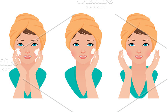 Set woman skin care face in Illustrations - product preview 1