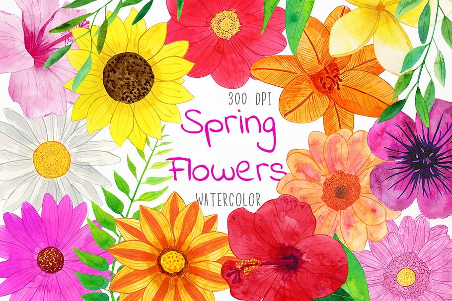 Watercolor Spring Flowers Clipart in Illustrations - product preview 8