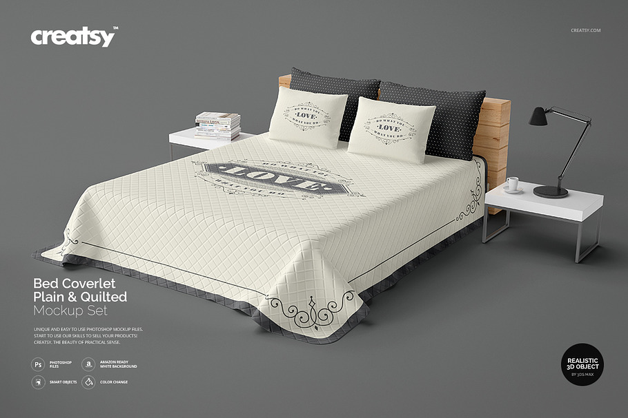 Bed Coverlet Plain & Quilted Mockup  in Product Mockups - product preview 8
