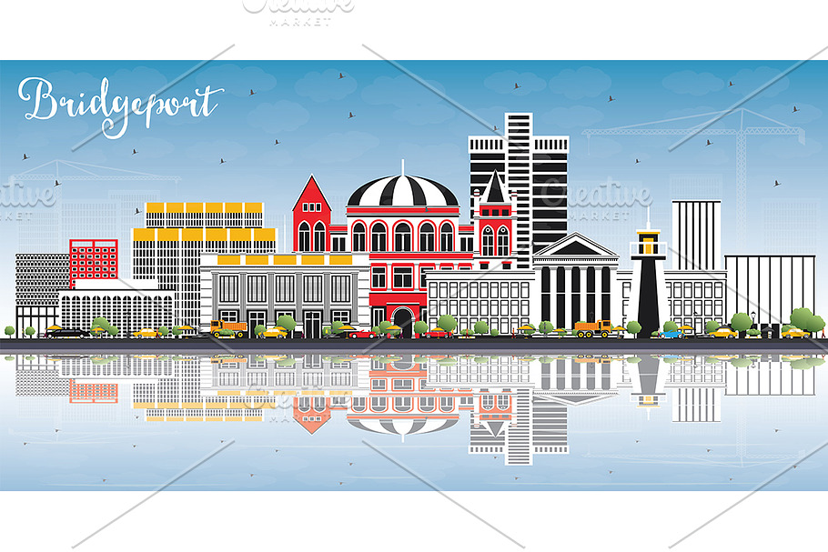 Bridgeport Connecticut City Skyline in Illustrations - product preview 8
