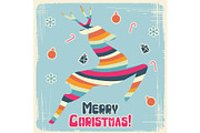 Vector Christmas background with jumping stylized deer